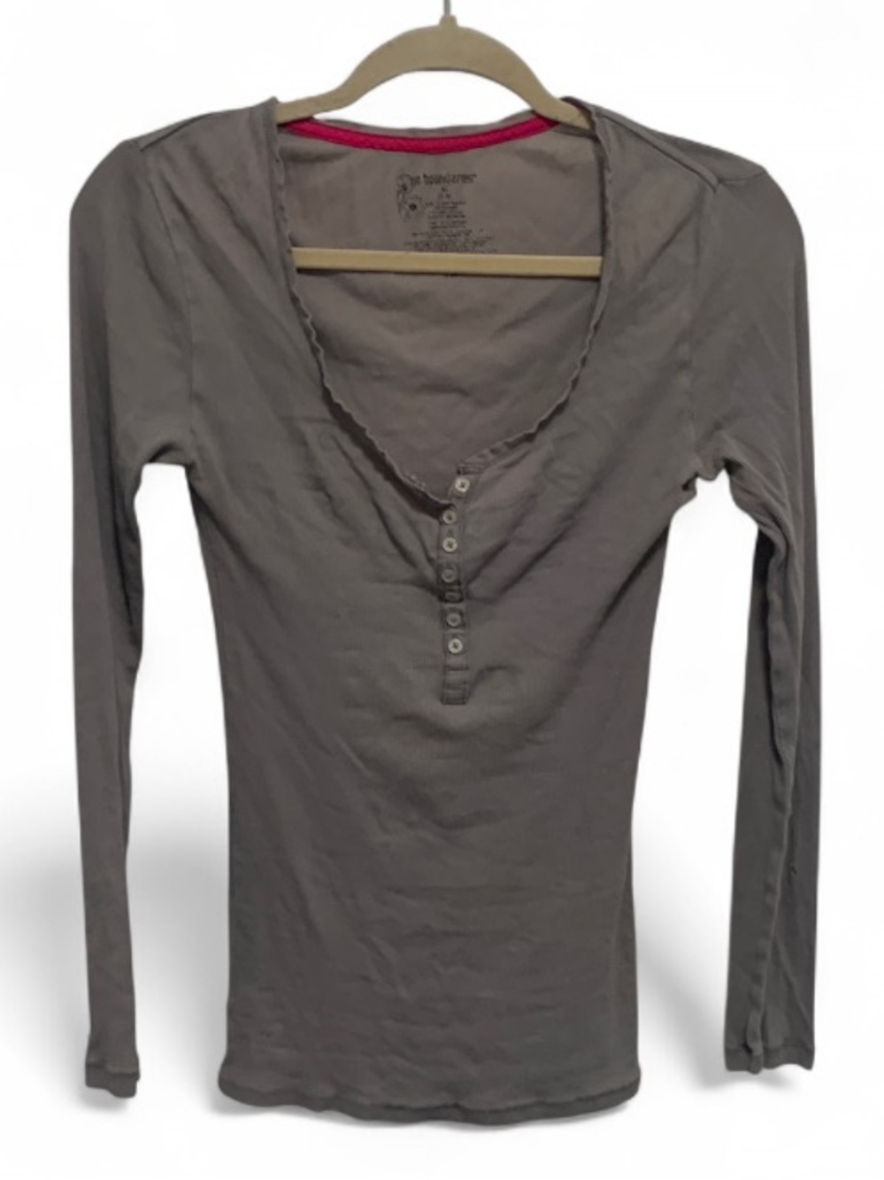 Y2K No Boundaries Gray Ribbed Long-Sleeve Henley Top